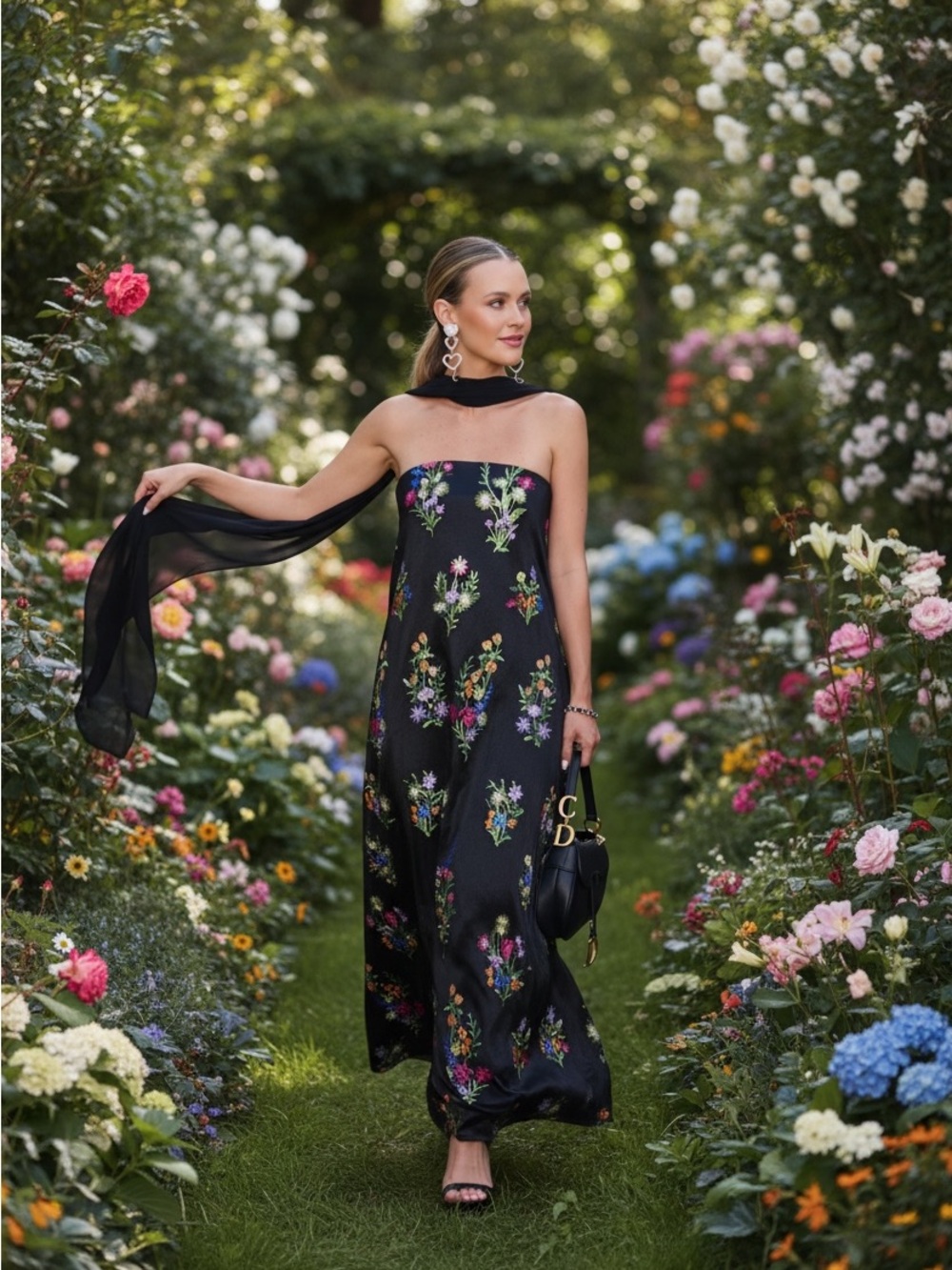 Show Me Your MuMu Black Strapless Floral Maxi Dress